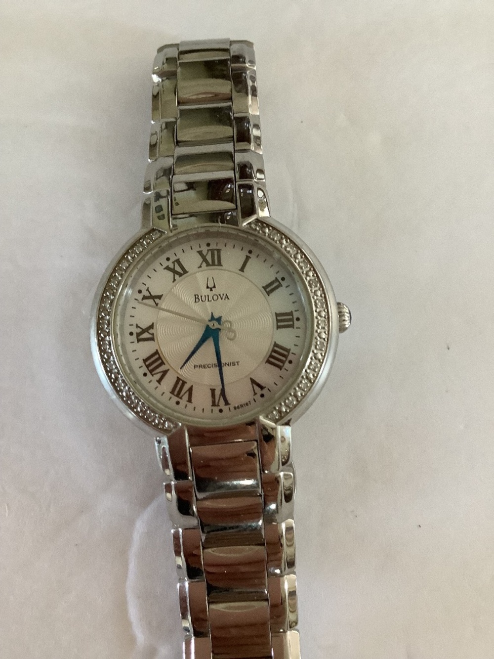 Ladies Bulova Fairlawn Precisionist Silver Diamond Dial Watch 98R161